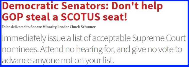 MoveOn petition: Democratic Senators: Don't help GOP steal a SCOTUS seat! MoveOn petition: Democratic Senators: Don't help GOP steal a SCOTUS seat!
