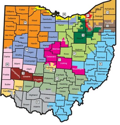 Ohio Congressional District Map, 2012 (via Fair Districts Ohio; League of Women Voters of Ohio